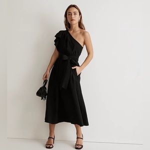 NWT MADEWELL 100% Cotton Ruffled One-Shoulder Midi
Dress. Size 10